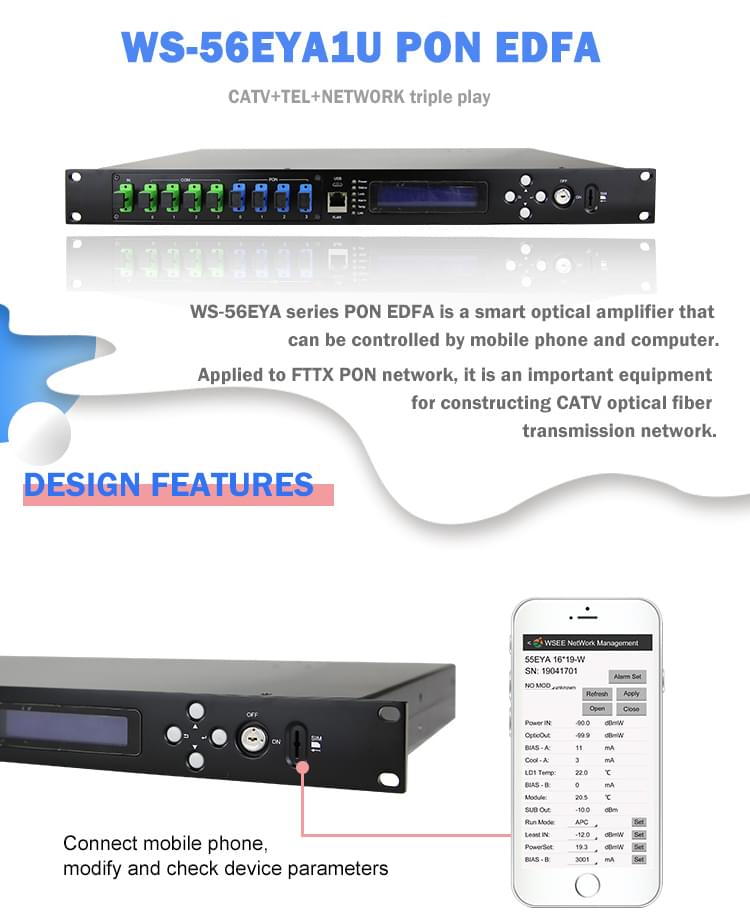 Fiber Amplifier 1550NM CATV EDFA 4 Ports With WDM 